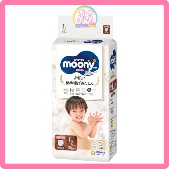 Bỉm tã Moony Natural trắng size quần L36 - 36 miếng